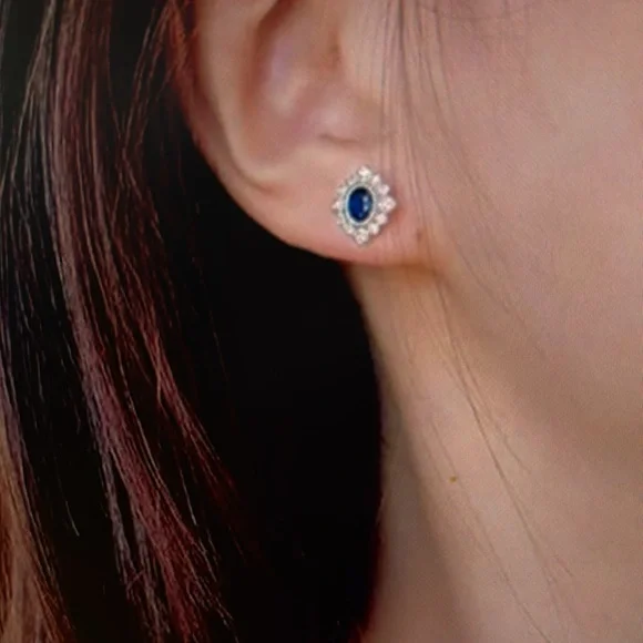 Elegant Sparkly Silver and Blue Stud Earrings with Cubic zirconia’s New on Card - Picture 2 of 5